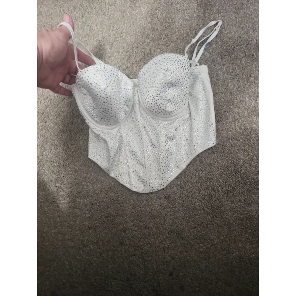 White Rhinestone bustier size 14